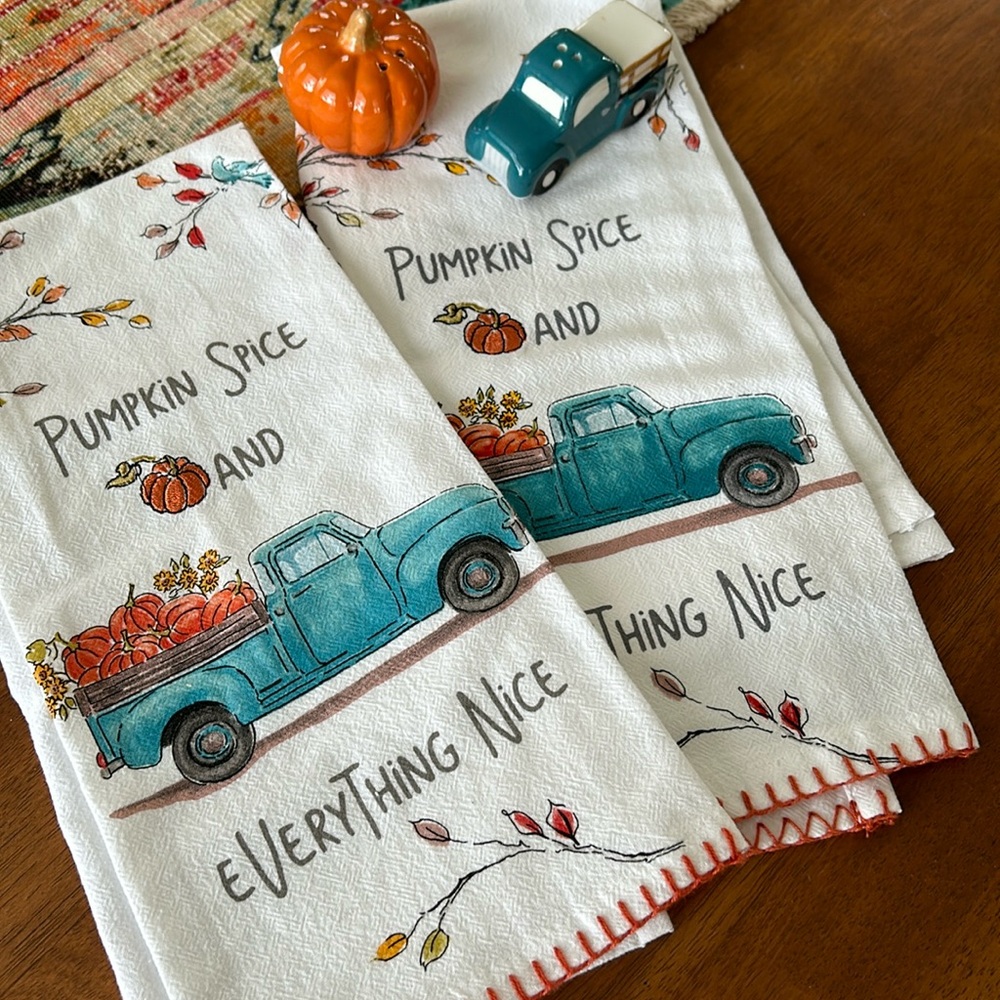 Fall Boho Farmhouse tea towels and salt and pepper shaker bundle